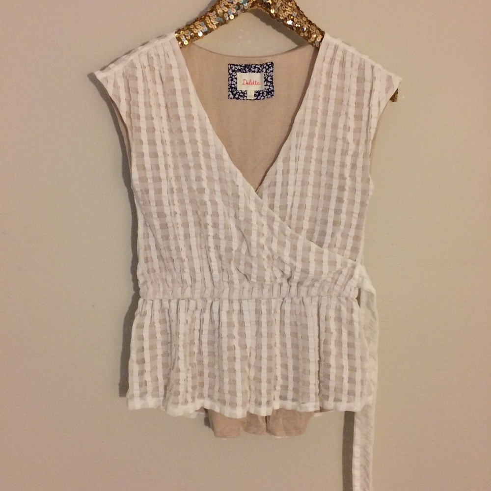 Anthropologie Deletta cream and ivory top Small